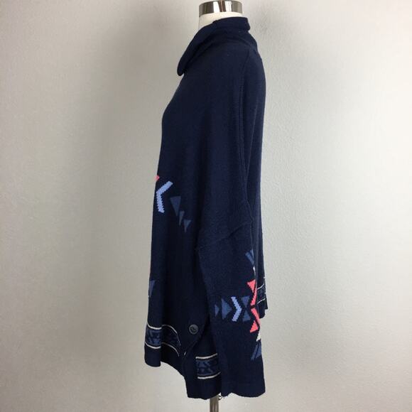 J Jill Navy Southwest Print Drop Sleeve Sweater Medium - Picture 5 of 8